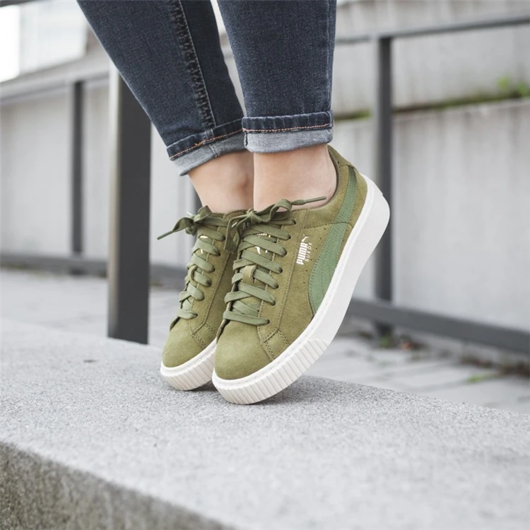 Оригинальная puma обувь на платформе из замши, Для женщин Скейтбординг обувь розовый Модная комфортная обувь с низким берцем на шнуровке; Прочные обувь 365828-03