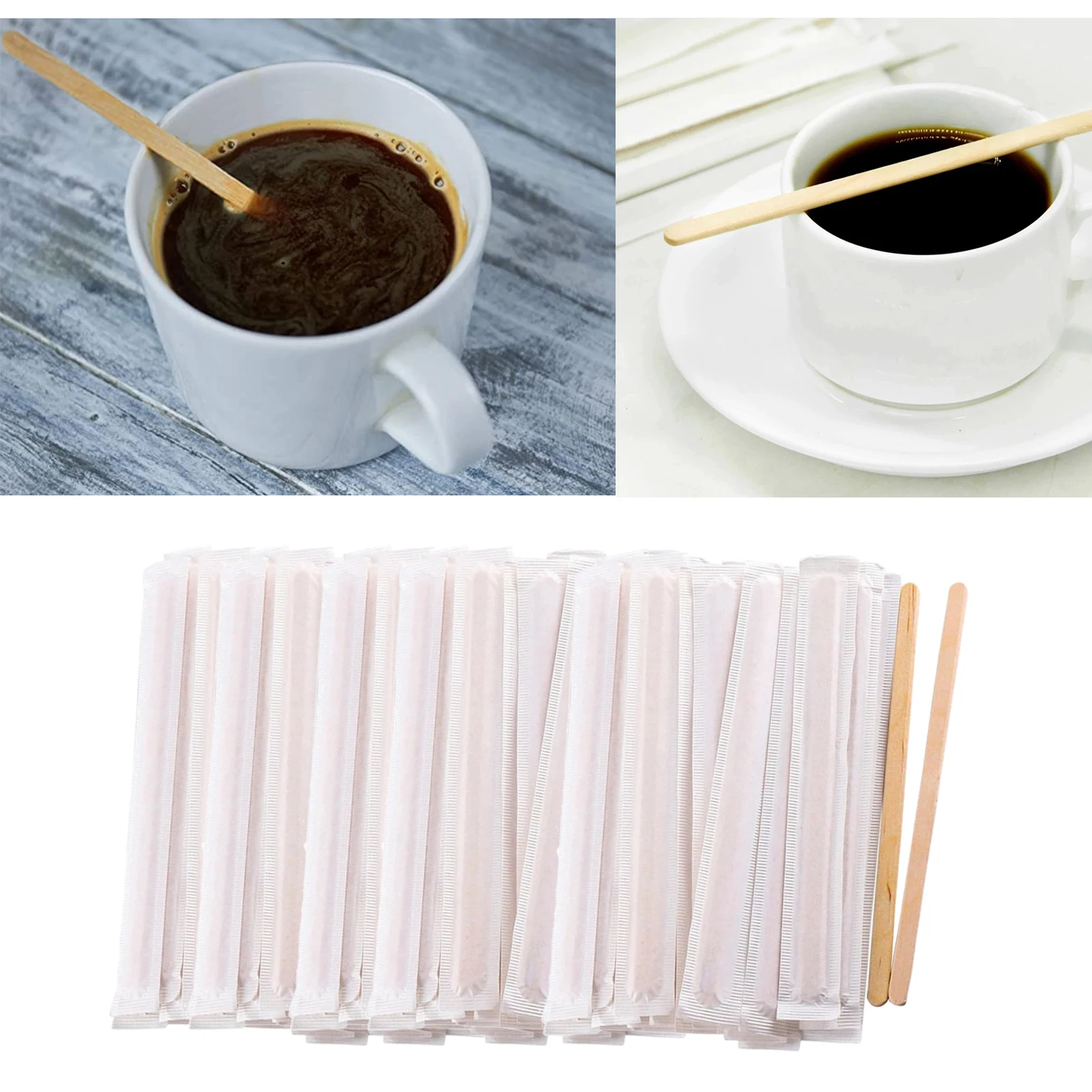 500 Count Birch Wood Stirrers Coffee Tea Beverage Stir Sticks Individual Wrapped 140x6mm