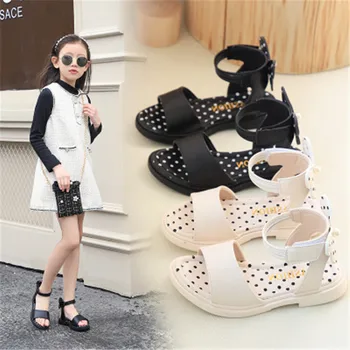 

2020 Summer New Korean Bow Children Sandals Fashion Wild Leather Princess Shoes Soft Sole Non-slip Solid Color Open Toe Shoes