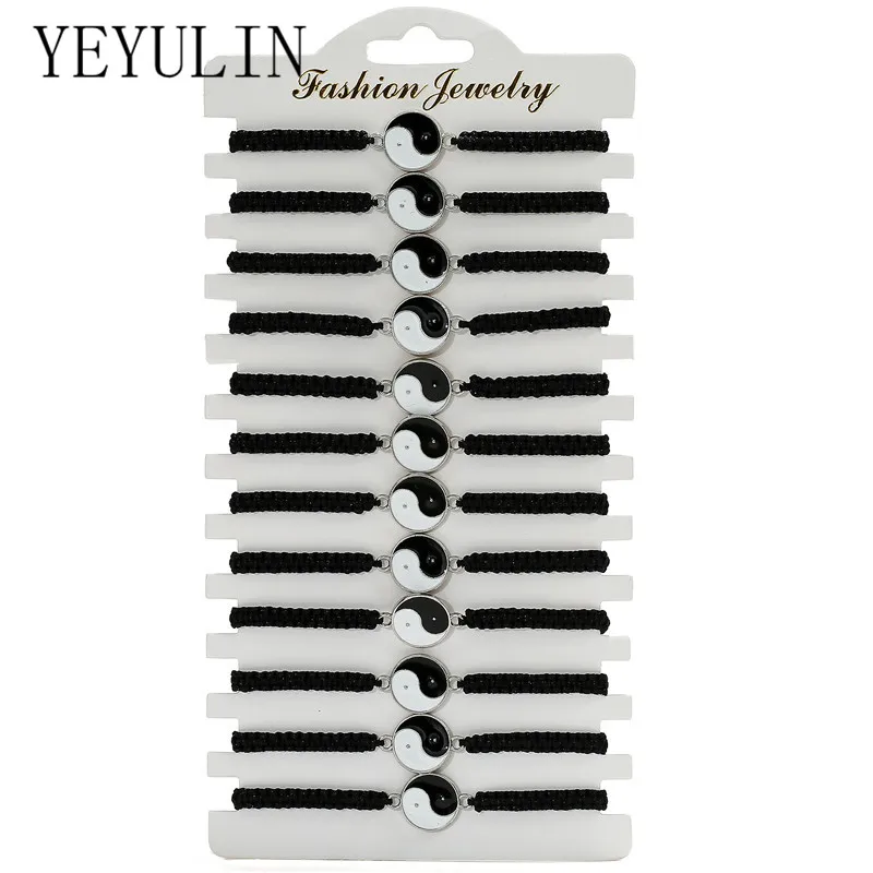 Black White Yin Yang Charm Bracelet Set Tai Chi Pendant Braided Rope Adjustable Bracelets For Women Men Jewelry Gifts Bracelet Jewelry 12Pcs/Lot