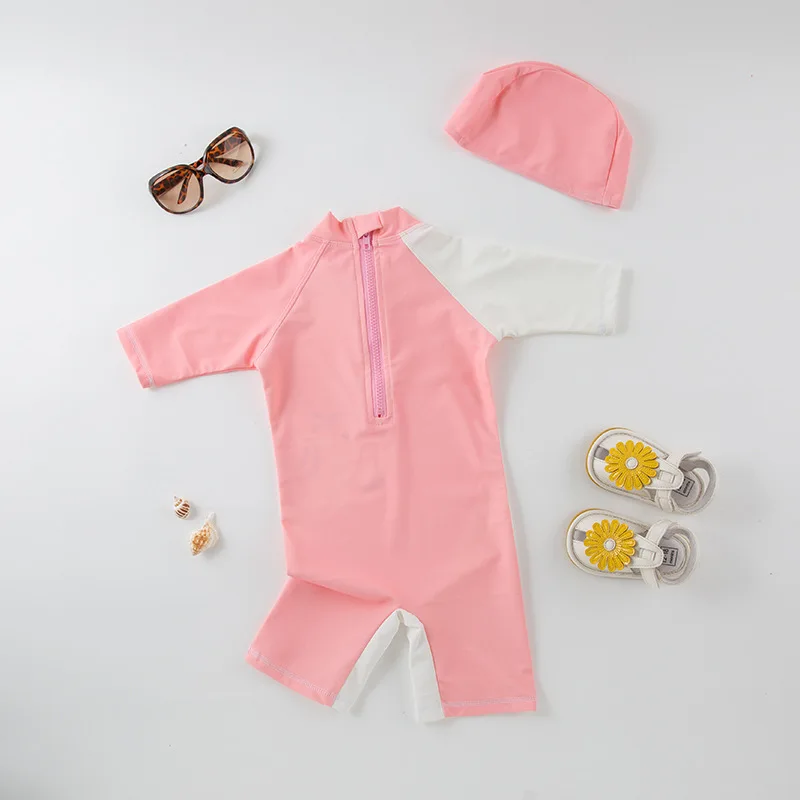 Baby Swimwear Flamingo Unicorn Swimsuit for Girls UPF50 Anti UV Bathing Suit One Piece Toddler Rashguard with Sleeves