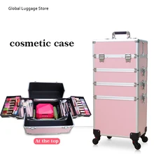 Новые женские косметички на колесиках, набор инструментов для макияжа ногтей, съемная Складная косметичка, дорожная сумка, чемодан на колесиках