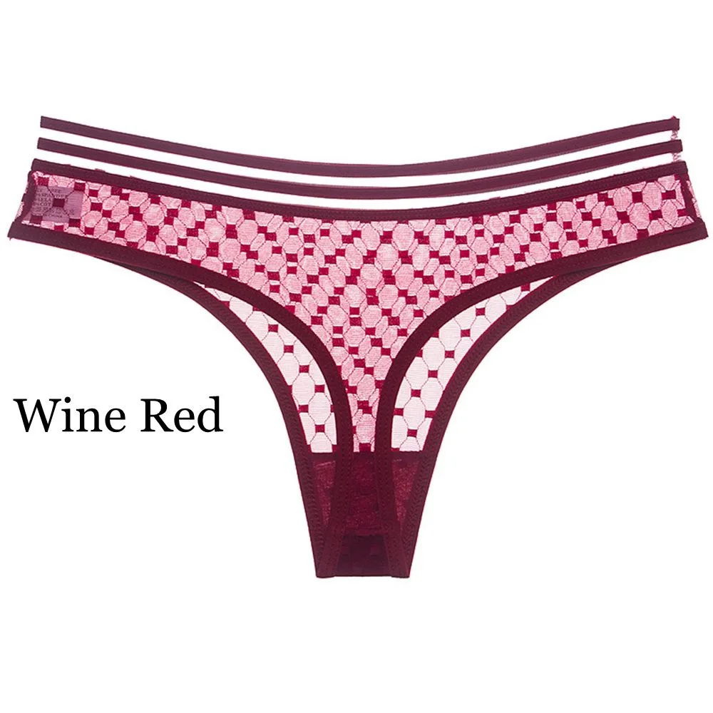 1PC Women Sexy T Lace Underwear Low-Waist Sexy Panties for Women G-String Thong Briefs Lingerie Ladies Exotic Seamless Panties - Цвет: wine red