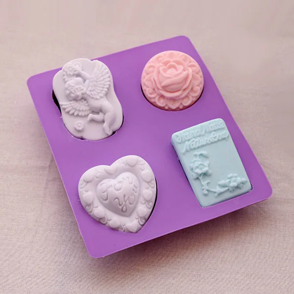 4 полостей круглое сердце прямоугольная 3d Силиконовая форма маленький угол цветы силиконовая форма для мыла для ванны бомба Форма для изготовления мыла