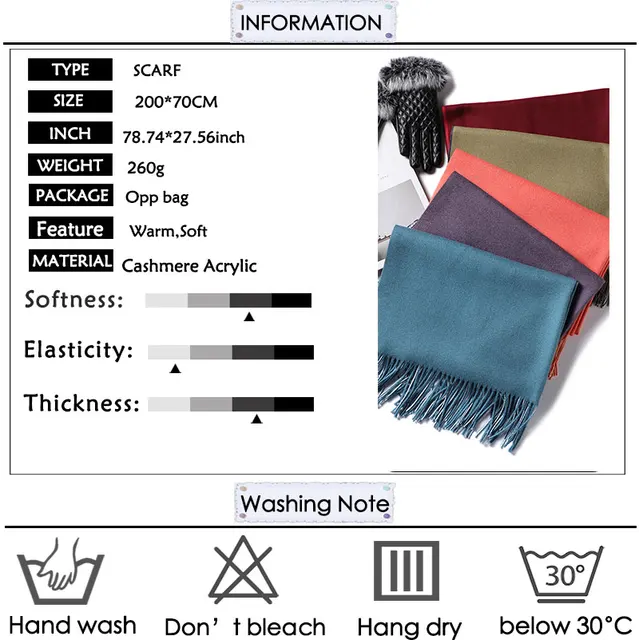 Women Solid Soft Cashmere Scarf Women's Accessories Accessories