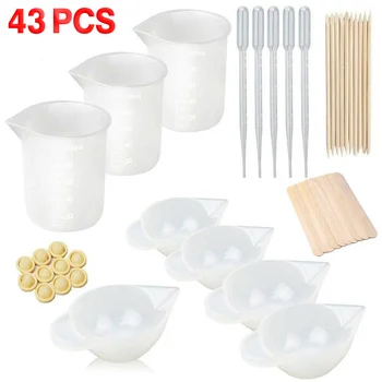 

43Pcs Silicone Resin Casting Tools Measuring Mixing Cup Finger Cot Stirring Rod DIY Crystal Epoxy Dispensing Stirrer Dropper Cup