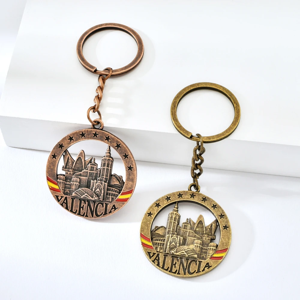 

Vicney New Arrival Spain Valencia Key Chain Vintage Style Round Keychain For Key Antique Copper Keyring Key Holder Souvenir Gift