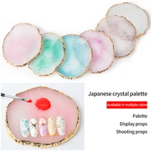 

Nail Art Palette Crystal Agate Golden Round Edges Crack Decorations Painted Marble Nail Piece Display Disk Tools