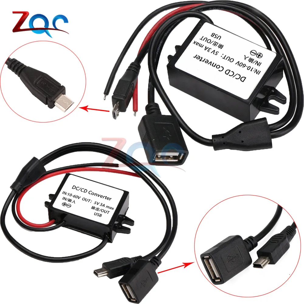 

DC-DC 10V to 60V 12V 24V 3A 15W Car Power Converter Micro Mini USB Step Down Voltage Power Supply Dual Output Adapter Protection