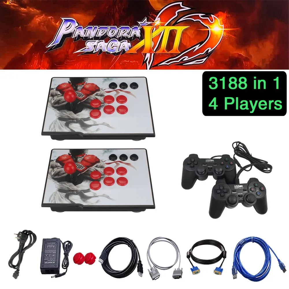

Pandora Saga Box 12 Arcade Console 3188 in 1 Zero Delay 2 players Joystick Controller PCB 3D Games Retro Video Game Machine