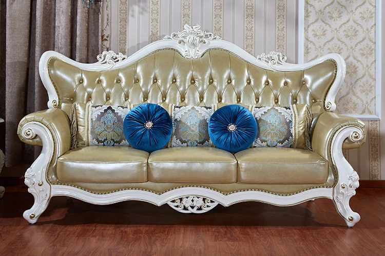 Европейская мебель для гостиной под старину из дерева и натуральной кожи набор диванов WA524
