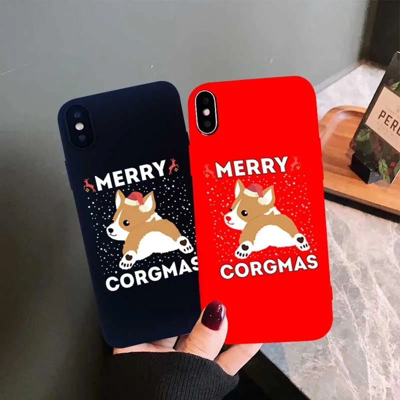 Jamular Funny Christmas Phone Case For iPhone 7 XR XS Max 6 6s 8 Plus X Merry Corgmas Dog Soft Back Cover Gift | Мобильные телефоны