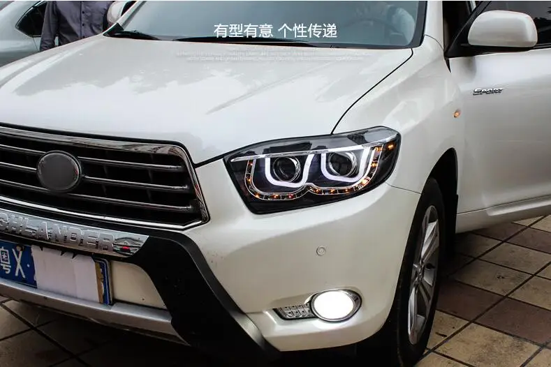 Car Styling Head Lamp Case For Toyota Highlander Headlights 2009-2011 LED Headlight U Angel Eyes DRL H7 HID Xenon bi xenon lens