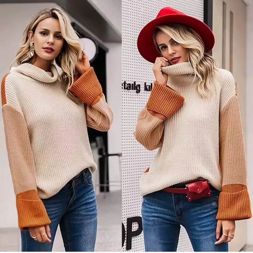 

2019 Three-colour Spelling Color High Lead Knitting Unlined Upper Garment Sweater Woman