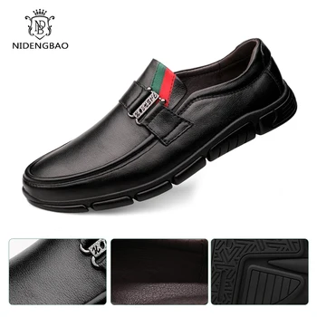 

Business Genuine Leather Shoes Men Luxury Brand Men's Casual Shoes Light Breathable Men Loafers Moccasins Slip on Boat Shoes 46