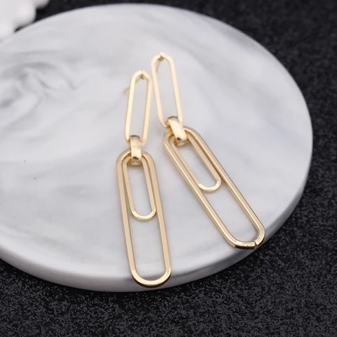 Jewelry Multi-layers Chain Hollow Geometric Paper Clip Drop Earrings for Women New Fashion Long Earrings Mujer Brincos