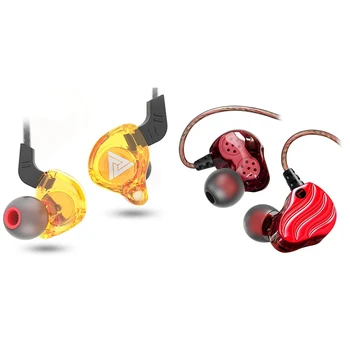 

Qkz 2pcs In-Ear Subwoofer Headphones Mobile Phone Music Mp3 Dual Unit Subwoofer Headphones - Kd4 Red & Ak6 yellow