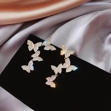 LISM neue einfache und vielseitige temperament intarsien mit zirkon schmetterling form damen ohrringe net rot schmuck