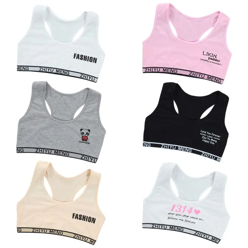 Junior Girl Racerback Cotton Sport Training Bra Letter Print Solid Color Wide Strap Underwear Bralette Seamless Layered Crop Top Junior Girl Racerback Cotton Sport Training Bra Letter Print Solid Color Wide Strap Underwear Bralette Seamless Layered Crop Top