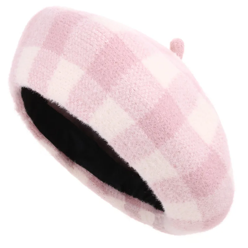 Элегантный головной убор в клетку женские шапки для женщин осень-зима ретро шапки-береты для девочек шерстяные шапки для девочек красные белые круглые верхние шапки