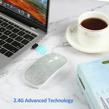 

Wireless Computer Mouse Dazzling Rechargeable 2.4G Wireless Mouse Covered with Rhinestone Crystal Gift For Laptop PC Mouse