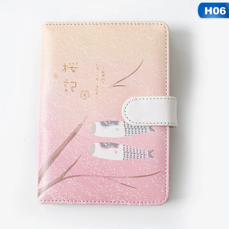 Creative Pu Leather Notebook Hardcover Smoky Cherry Blossom Diary Planning Planner 256 Sheets Thick School Office Stationery - Цвет: 06