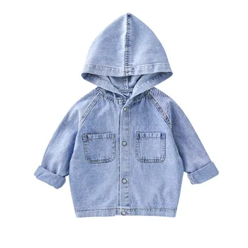 

Spring Autumn New Boys' Hooded Denim Thin Coat Children Solid Color Casual Jacket Toddler Kids Sport Outdoor Jeans Outwear Top