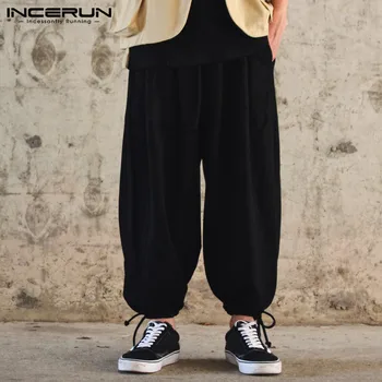 

INCERUN Men's Harem Pants Drawstring Loose Fashion Solid Color Joggers Casual Pants Baggy High Street Stylish Trousers Men 2020