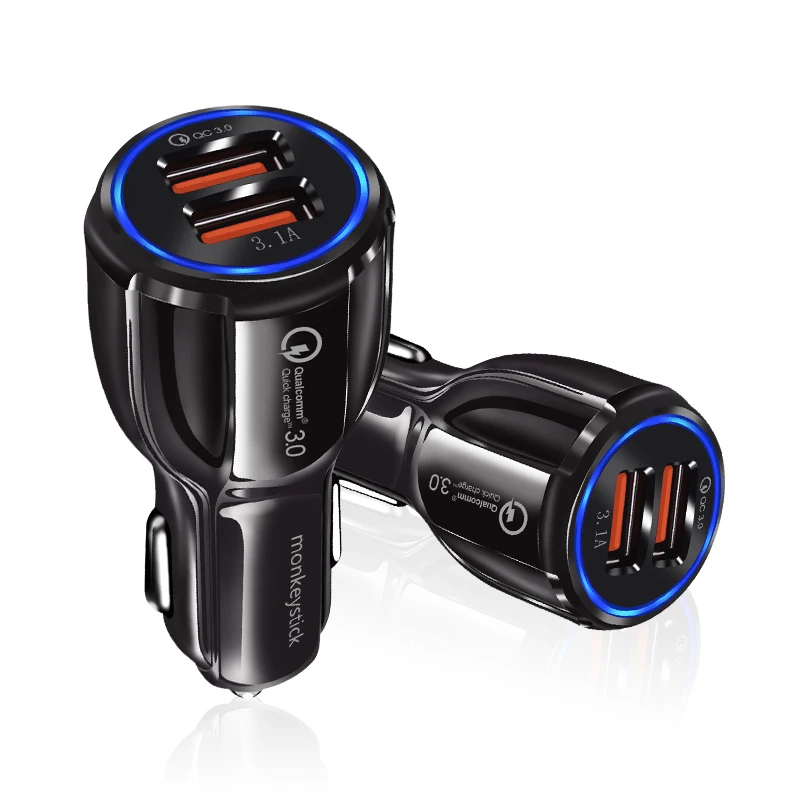2 порта Usb Автомобильное зарядное устройство быстрое зарядное устройство 3,0 двойное USB зарядное устройство для мобильного телефона быстрое автомобильное зарядное устройство для iphone samsung huawei планшета - Тип штекера: Black