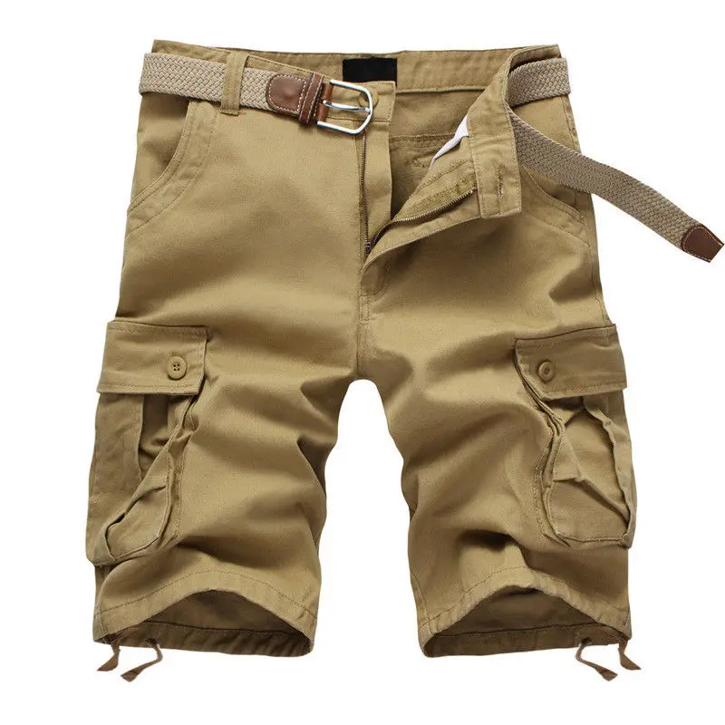 2020 Summer Men's Baggy Multi Pocket Military Cargo Shorts Male Cotton Khaki Mens Tactical Shorts Short Pants 29-44 No Belt