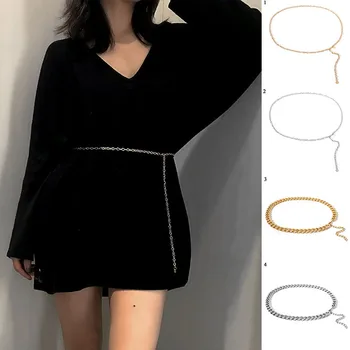 

Women's Fashion Circle Metal Chain Belt Gold Silver Ring Waist Chain Dress Belts Ladeis Hip Hop Waistbands Chain Belts ceinture