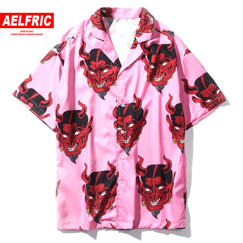  Aelfric Harajuku Demon Print Spring Summer Women Blouse Punk Gothic Casual Loose Short Sleeve Shirt