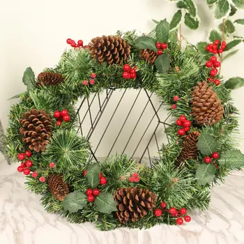 

Handmade Christmas Wreath Christmas Large Wreath Door Wall Ornament Garland Decoration Fake Fruit Pine Christmas Decor For Home