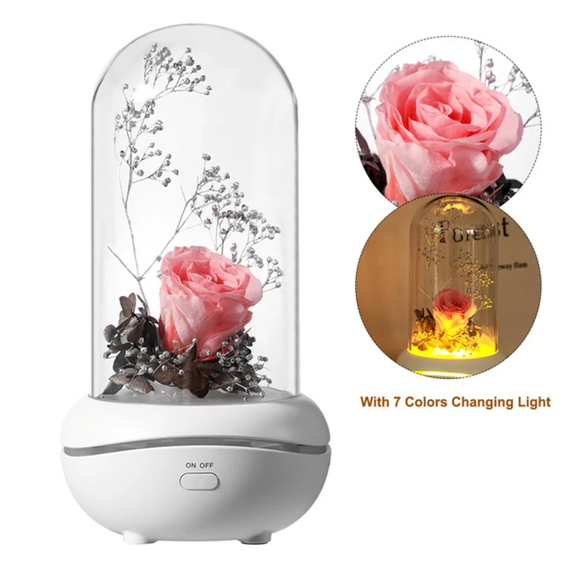 Preserved Rose Lamp Christmas LED Rose Lamps Aromatherapy Mechine Aroma Essential Oil Diffuser Unique Present for Birthday Gift