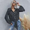 Fashion Puff Sleeve Blouse Women Autumn Casual Single Breasted Bandage Chiffon Shirt Top Love Pattern Blouse For Women 2022 New ► Photo 1/6