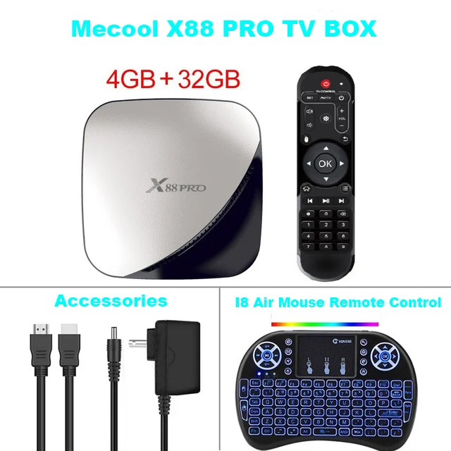 MECOOL ТВ коробка X88 PRO ТВ коробка Android9.0 4 Гб Оперативная память 64 Гб оперативной памяти, 32 Гб встроенной памяти, RK3318 Quad core Wifi Youtube 4K X88PRO 2GB16GB комплект для умного дома компьютерной приставки к телевизору - Цвет: X88 PRO-4-32G-I8