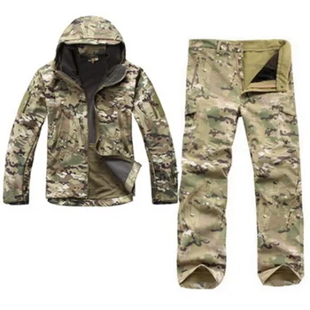 

Hunting Clothes Tactical TAD Jacket Soft Shell Camo Pant Mens Outdoor Sport Waterproof Coat Military Hiking Jacket Trousers Set
