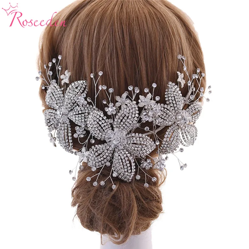 

Gold Silver Color Luxury Shiny Bridal Headband Headpiece Rhinestone Crystal Flower Hair Jewelry Wedding Tiara RE3980