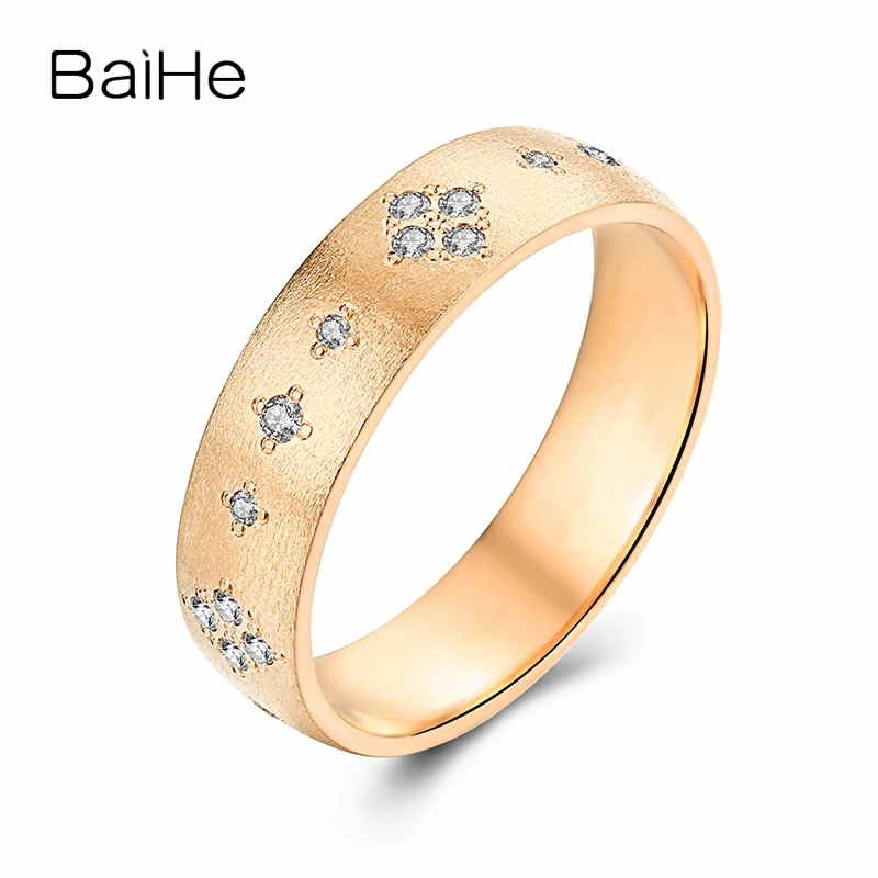 Rose Gold BAIHE Solid 14 К желтого золота 0.22CT Certified H/SI круглая огранка из натуральной бриллиантами обручальное кольцо Для женщин модные ювелирные изделия кольцо - Цвет камня: Rose Gold