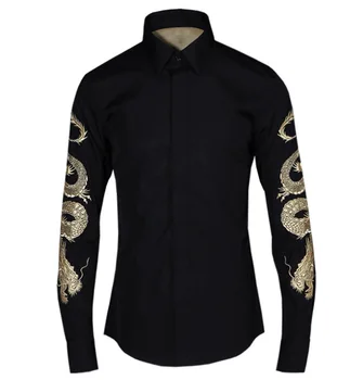 

Leisure Shirt Gold Dragon Embroidery Male Shirt Brand Literature And Art Men's Wear Middle Guofeng Shirt Male
