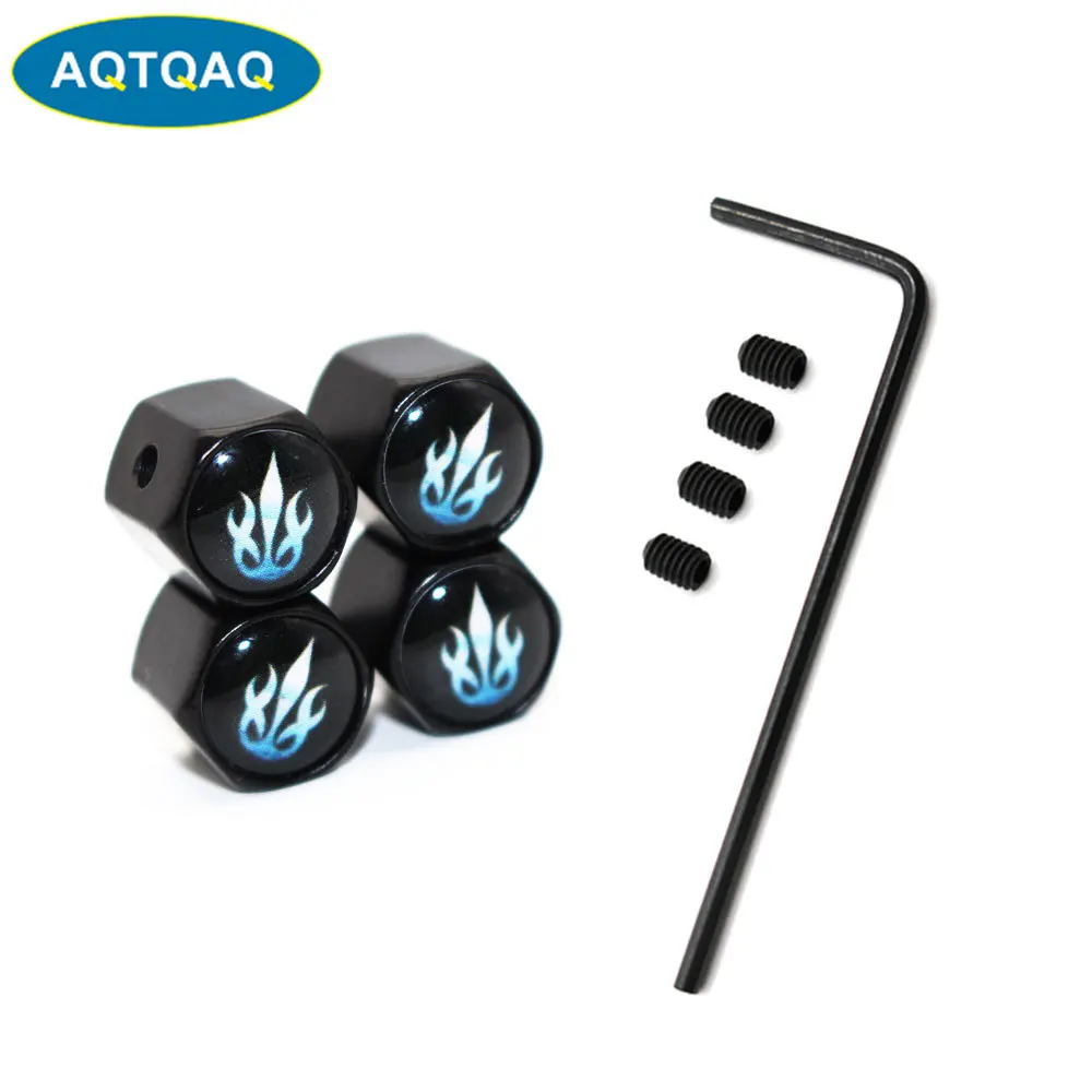 5 Pcs/Set Car Styling Zinc Alloy Anti-theft Blue Fire Flame Tire Valve Caps Wheel Tires Stem Air Cap Airtight Covers | Автомобили и