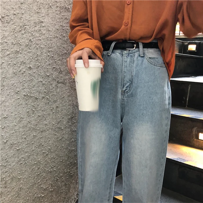 Женские джинсы для отдыха, свободные, высокая талия, Ретро стиль, широкие ноги, женские джинсы, корейский стиль, подходят ко всему, простые, длинные, модные, шикарные, на молнии