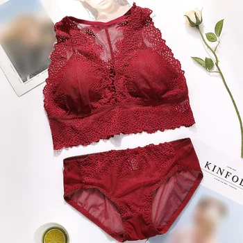 

HOT Women Bra & Brief Sets Lace Beauty Back Lady Tube Top Wrapped Chest Sexy X-shaped Cross Hollow Vest Chest Pad Removable