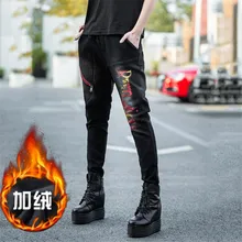 Высококачественные теплые плюшевые джинсовые прямые штаны-шаровары, супер эластичные Стрейчевые зимние джинсы, окрашенные в ретро стиле, черные женские джинсы