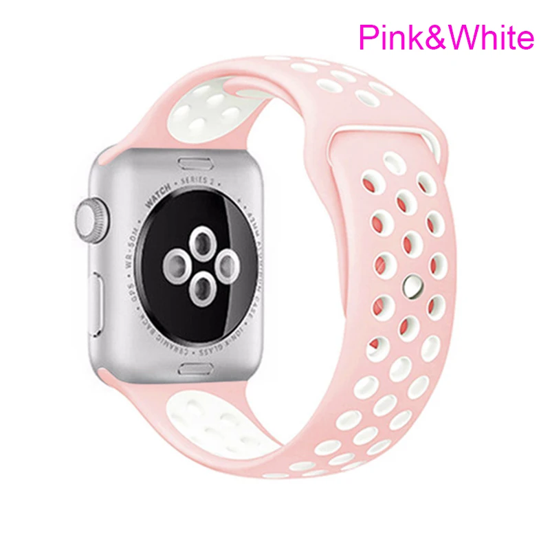 pink and white Спортивные-Силиконовый браслет с ремешком для apple Watch 5 40 мм 44 Резиновая Спортивная петля для apple Watch, версии 1/2/3, 42 мм, 38 мм - Цвет ремешка: pink and white