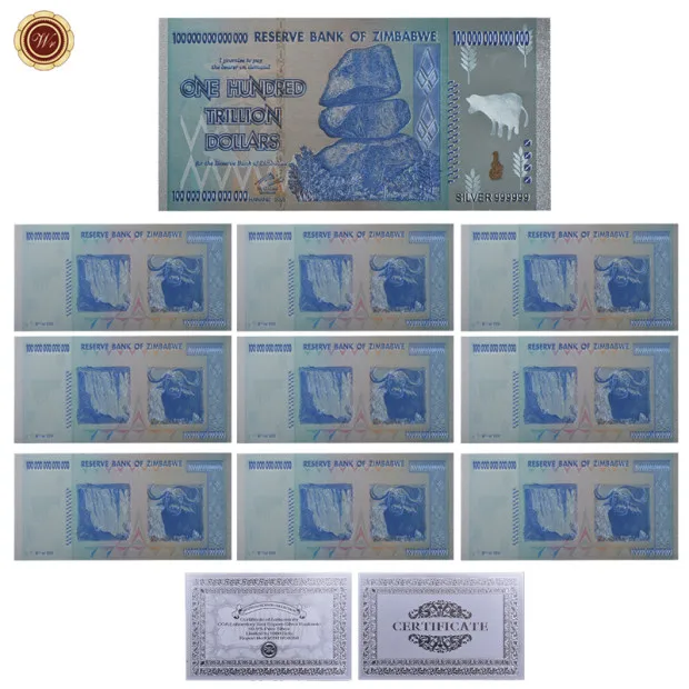 1000 шт золотых банкнот из вимбии$ Z100 триллион/100 кинтриллион/5 октиллион/100 децильон доллар поддельные бумажные деньги бизнес подарок - Цвет: 10pcs