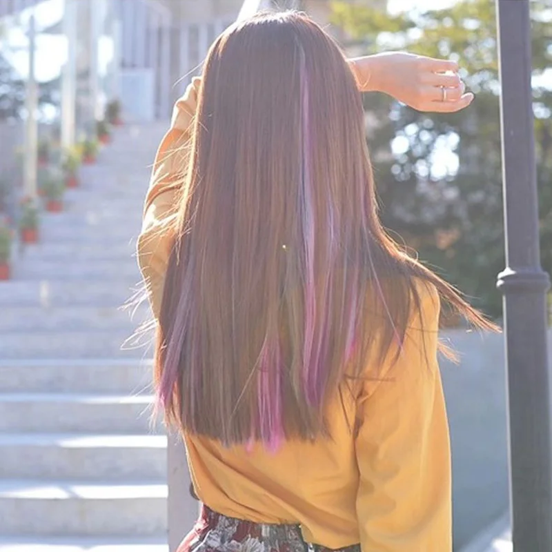 

Women's Straight Hair Piece Single Clip Color Heat Resistant Synthetic Wig Hair Extension Party Festivals Performance