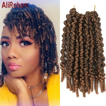 

Pre Looped Spring Twist Fluffy Hair Extensions Black Brown Burgundy Crochet Braids Ombre Synthetic Braiding Hair 15strands/pc