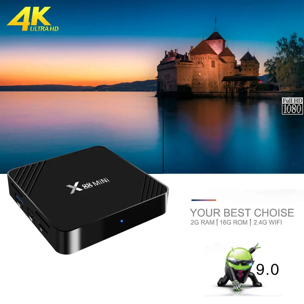 X88 Мини Android 9,0 Smart tv Box 2 Гб ОЗУ 16 Гб ПЗУ домашний медиа плеер 4K HDR телеприставка поддержка H.265 UHD 2,4 ГГц Wifi Интернет ТВ