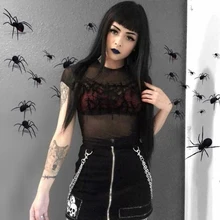 Iamhotty Черная Женская юбка летнее кольцо с молнией юбка в стиле панк с принтом модная Мини Прямая